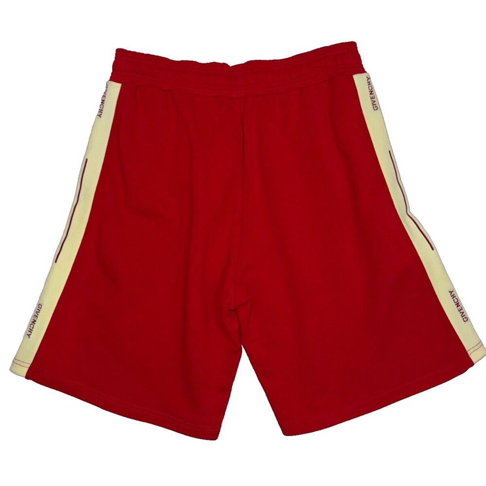 Givenchy Paris Red Cream Off White Stripe Side Logo Cotton Sweat Shorts M Medium